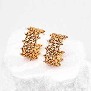 ✨ Artisan Original Gold Lace Filigree Hoop Earrings | S925 Sterling Silver